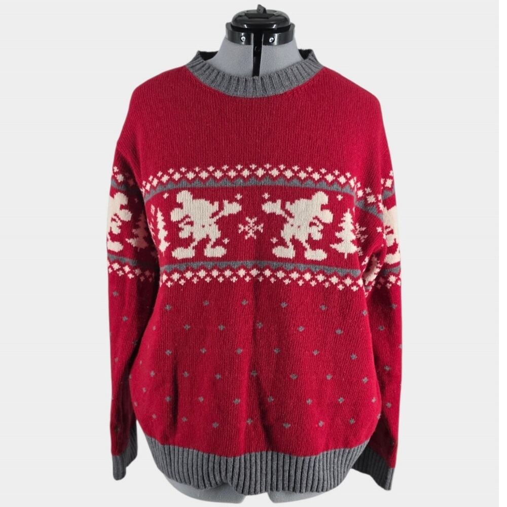 Disney Mickey Mouse Knit Sweater Womens XXL Wool Blend Fair Isle Crew Neck VTG